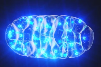 blue light glowing mitochondria